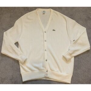 Izod Lacoste Cardigan Sweater Mens Extra Large‎ Ivory Off White Vintage